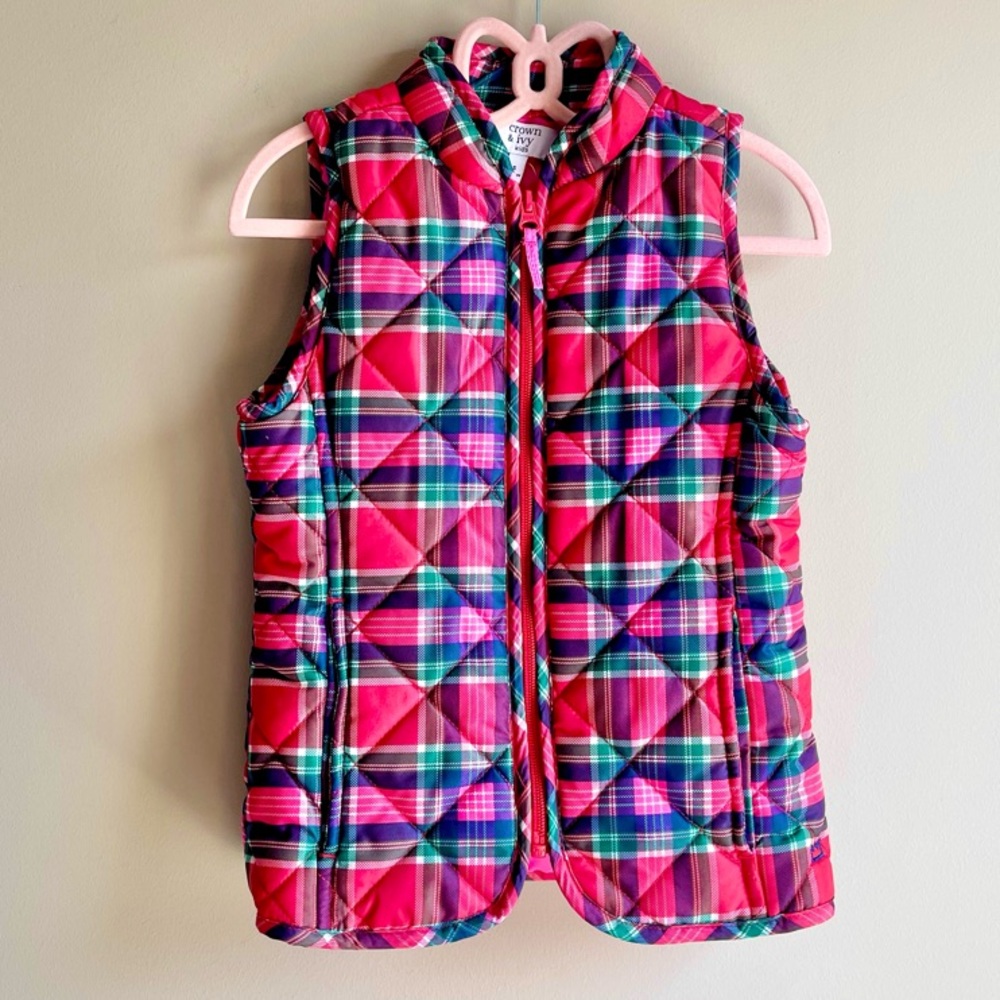Crown & Ivy Kids Tartan Plaid Icon Quilted Puffer Vest